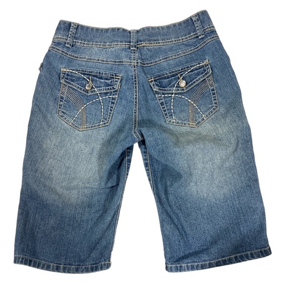 VSX Jean Bermuda Shorts Womens Sz 4 Rhinestone Accents Medium Wash Distress - Picture 3 of 4